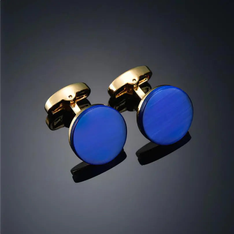 Round Blue Stone Cufflinks For Men's Modshopping Clothing