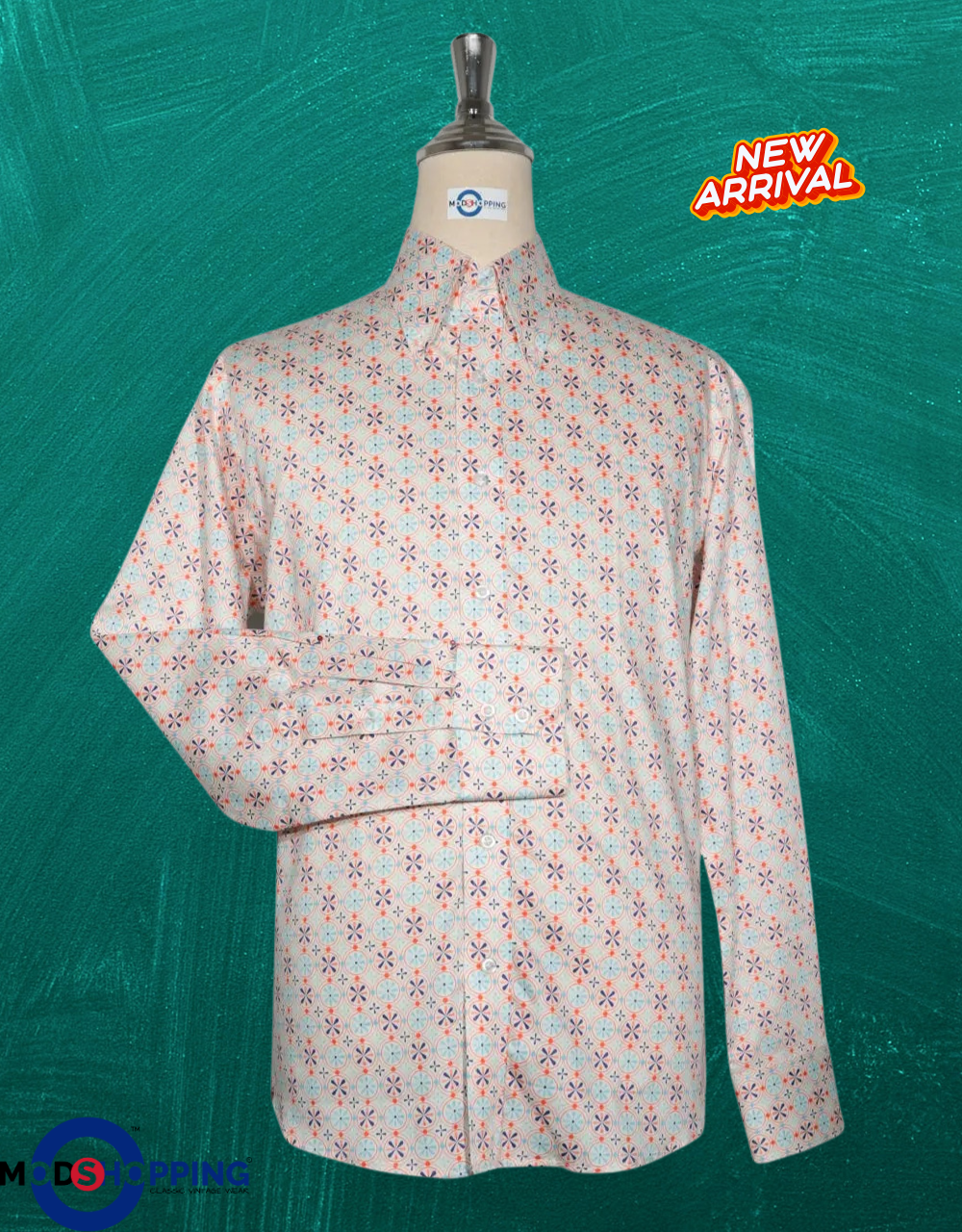 Floral Shirt - 60s  Style Orange Floral Shirt