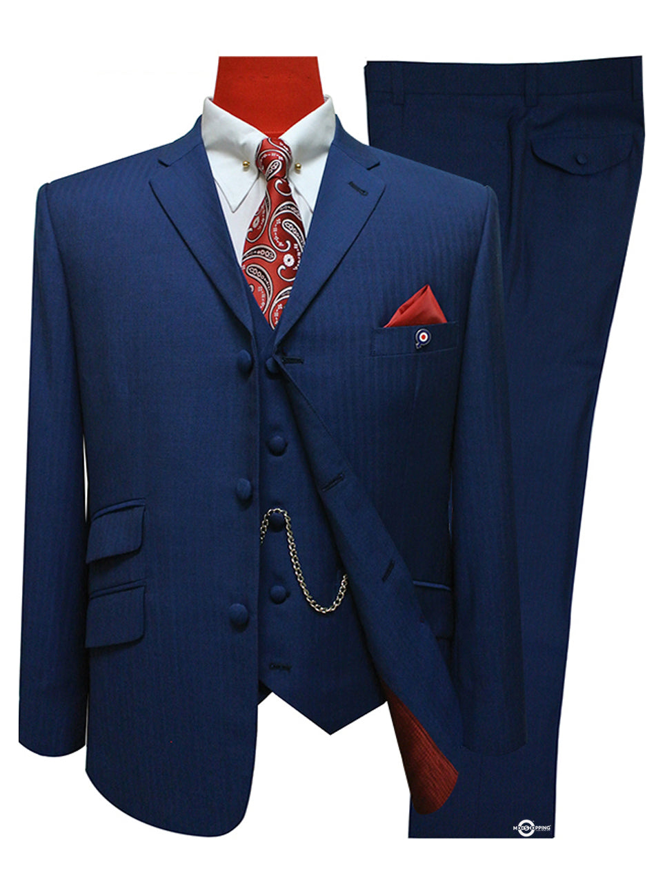 Royal Blue Herringbone 3 Piece Suit – Tailored for Men