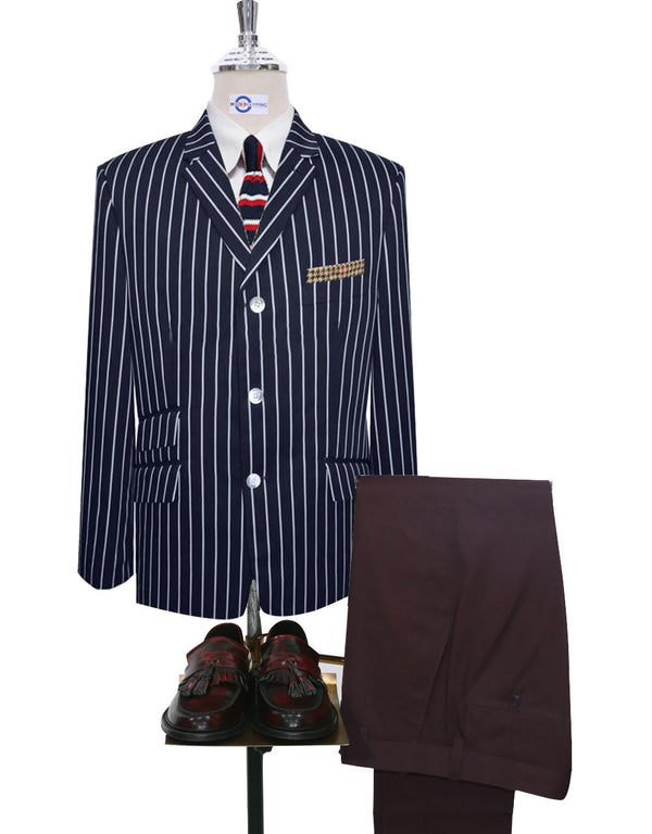 Boating Blazer | Dark Navy Blue Striped Blazer For Man