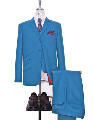 3 Piece Suit | Deep Sky Blue Herringbone Suit Modshopping Clothing