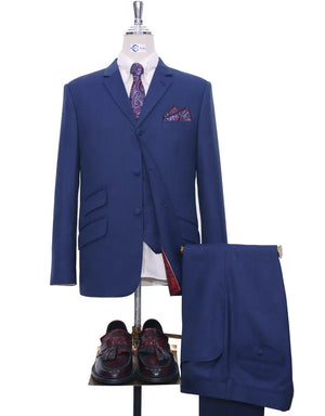 3 Piece Suit - Midnight Blue Herringbone Suit Modshopping Clothing