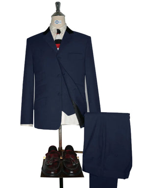 3 Piece Suit - Dark Navy Blue Black Velvet Suit Modshopping Clothing