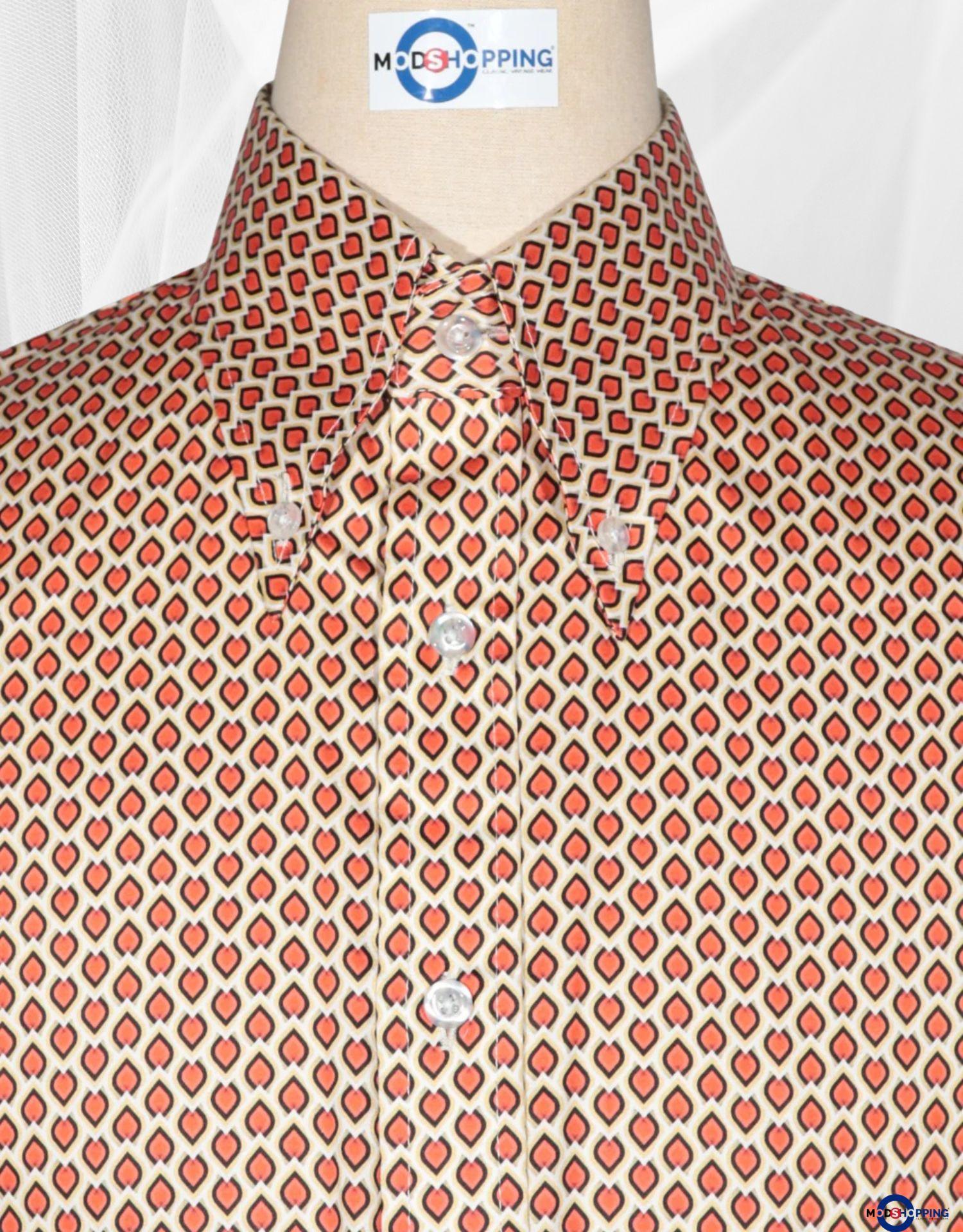 60s Style Orange and Khaki  Argyle Shirt