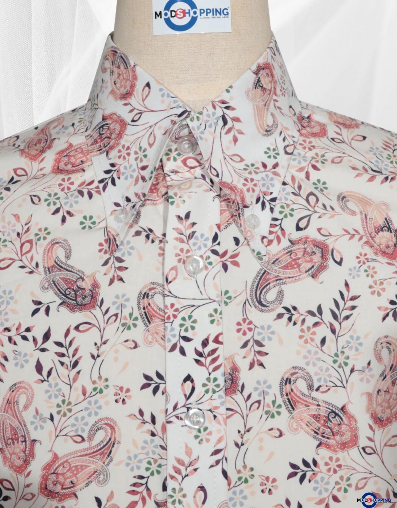 60s Style White and Pink Paisley  Shirt