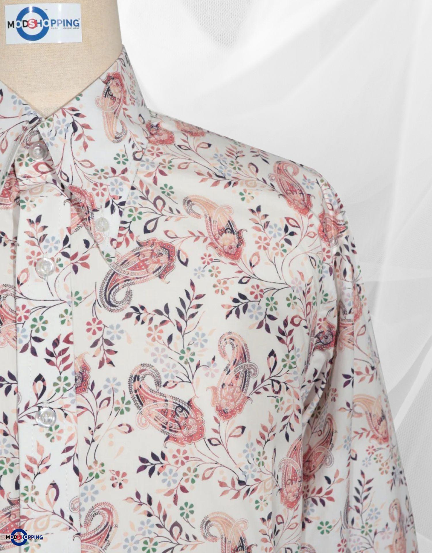 60s Style White and Pink Paisley  Shirt