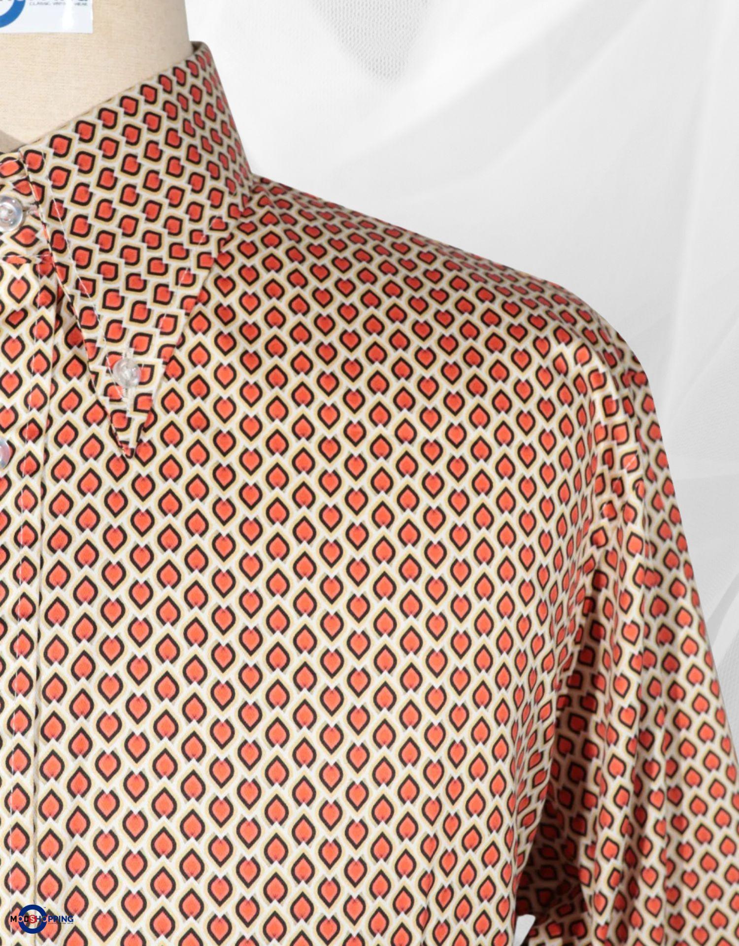 60s Style Orange and Khaki  Argyle Shirt