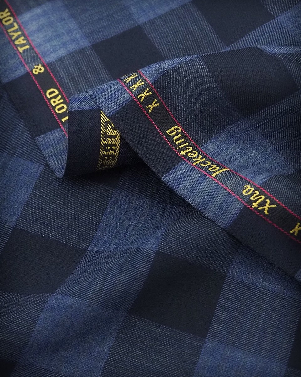 Men’s Dark Navy Blue and Navy Blue Checkered Suit