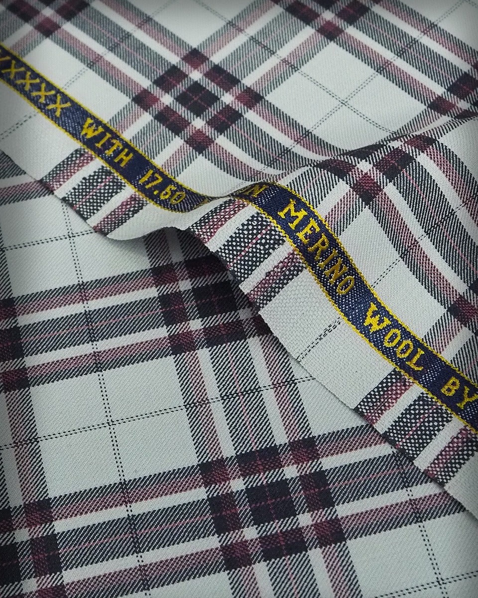 Men’s Light Grey, Black & Red Tartan Check Suit