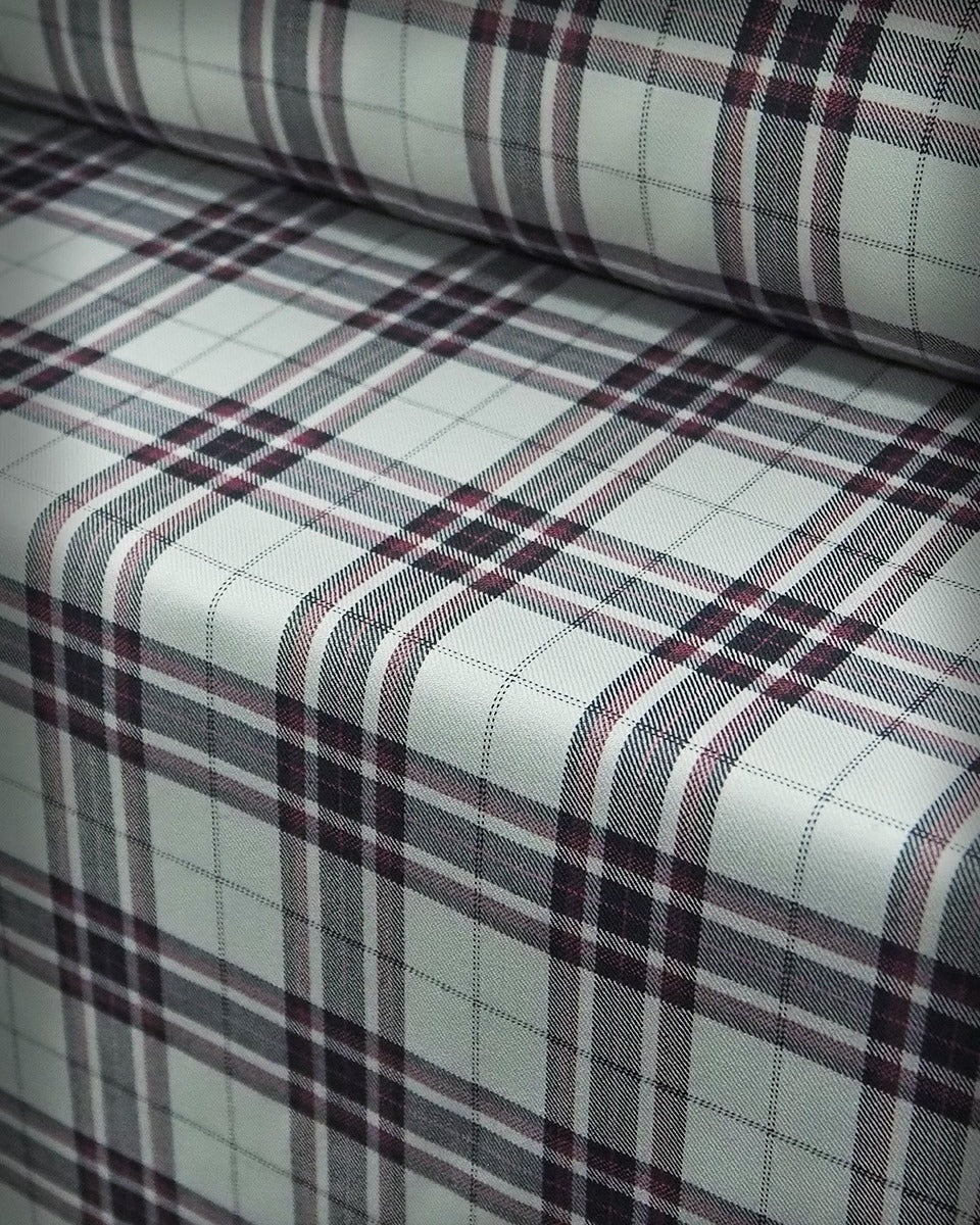 Men’s Light Grey, Black & Red Tartan Check Suit