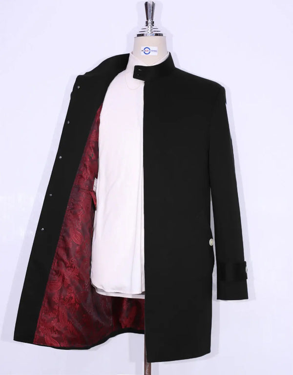 60s Style Black Funnel Neck Coat Modshopping Clothing