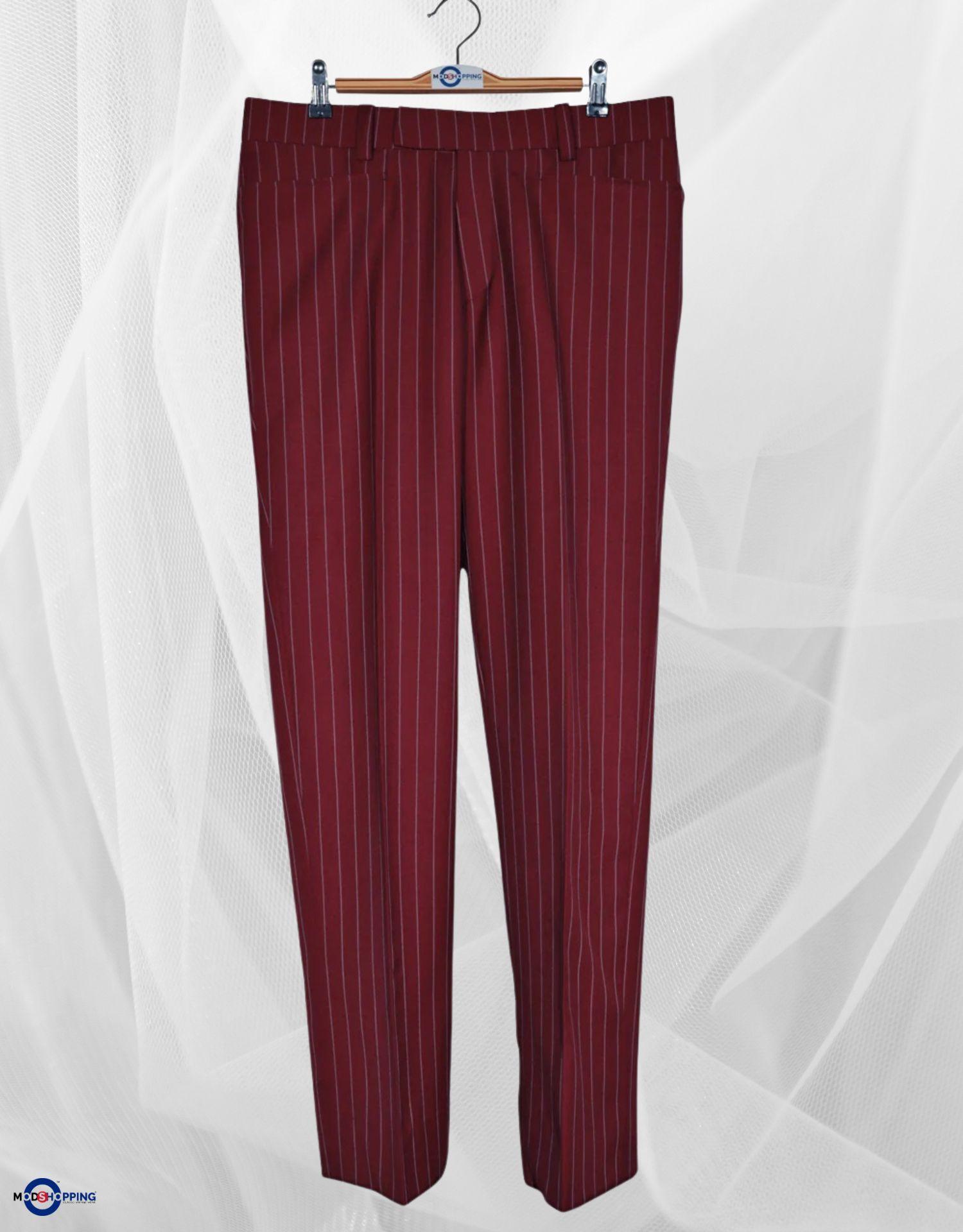 Double Breasted Suit - Burgundy and White Striped Suit