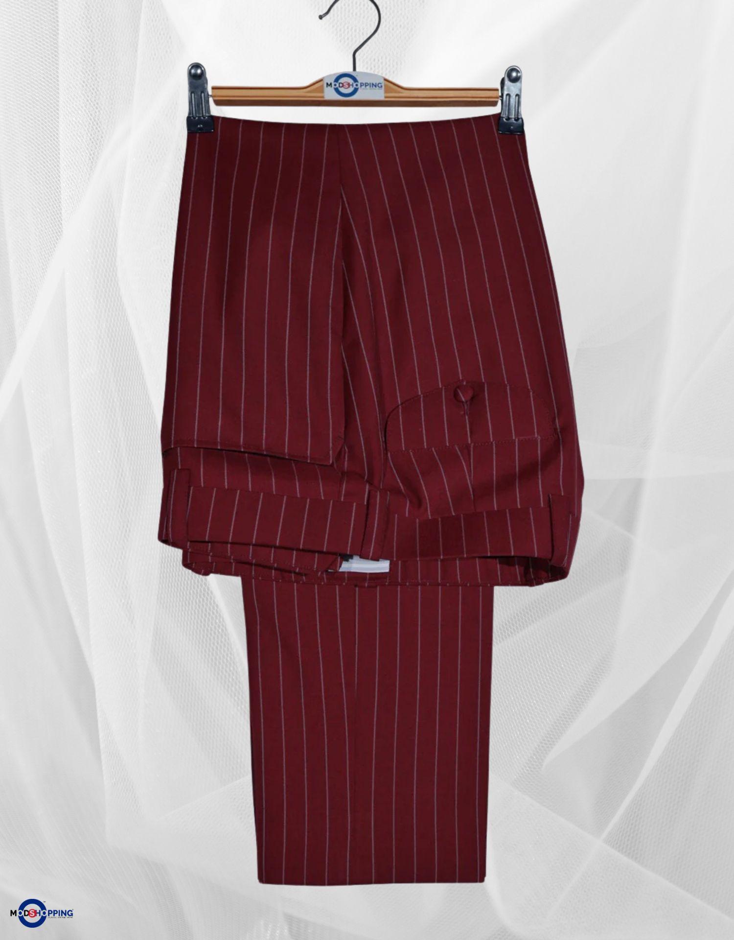 Double Breasted Suit - Burgundy and White Striped Suit
