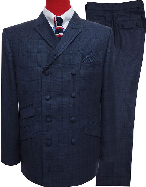 This Suit Only - Navy Blue and Purple POW Check Double Breasted Suit