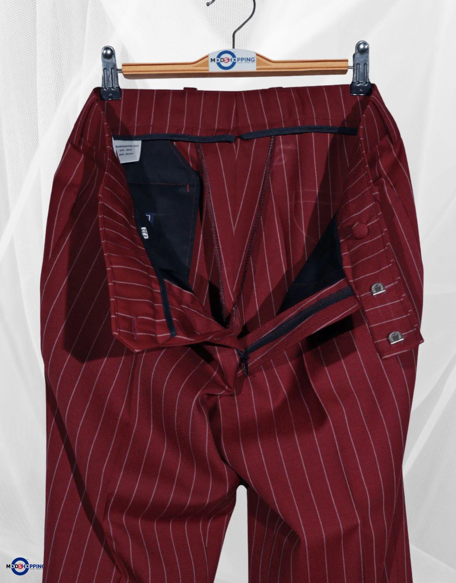 Double Breasted Suit - Burgundy and White Striped Suit