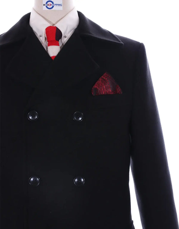 Black Pea Coat | 60s Mod Retro Mens Black Pea Coat Modshopping Clothing