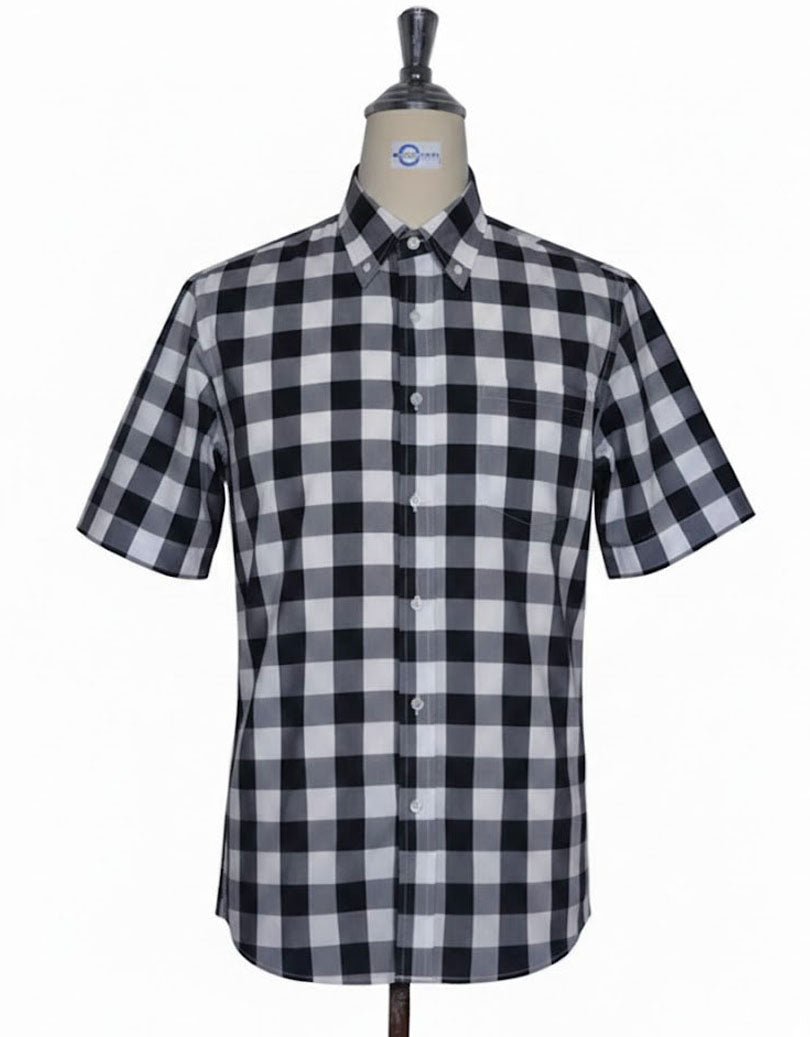 Black Gingham Check Short Sleeve Shirt