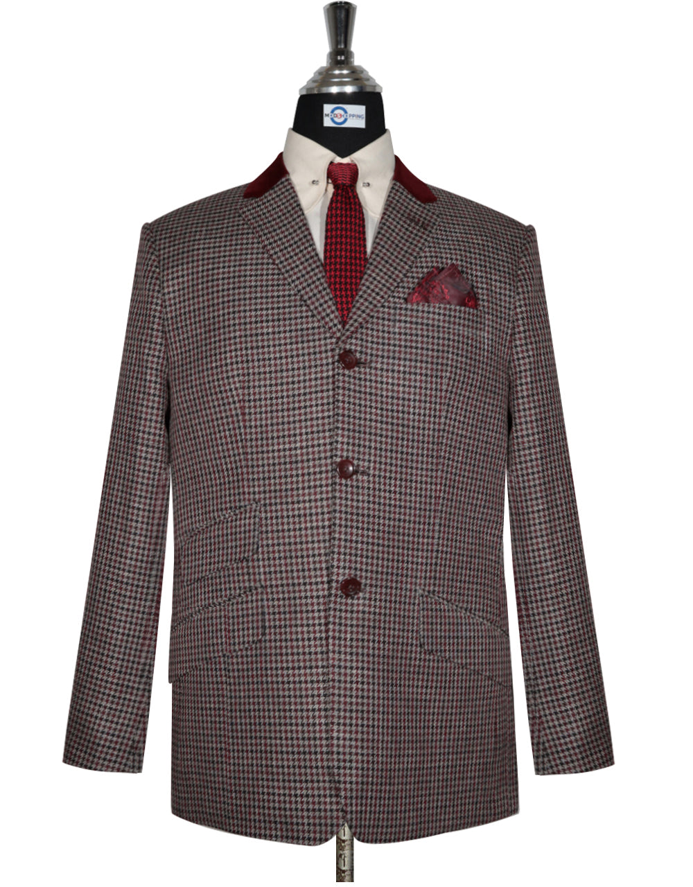 Black Grey and Burgundy Large Houndstooth Jacket