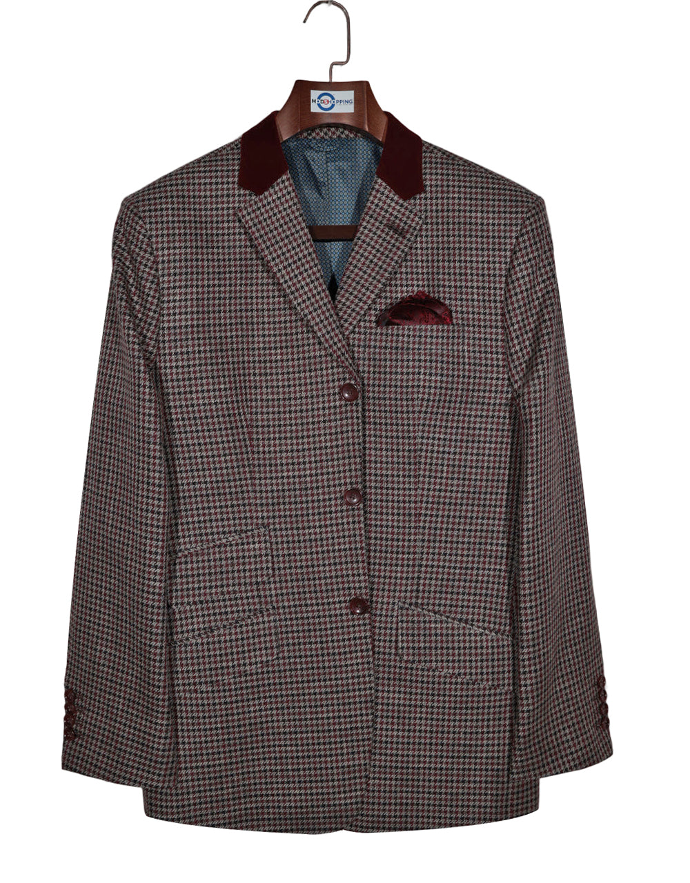 Black Grey and Burgundy Large Houndstooth Jacket