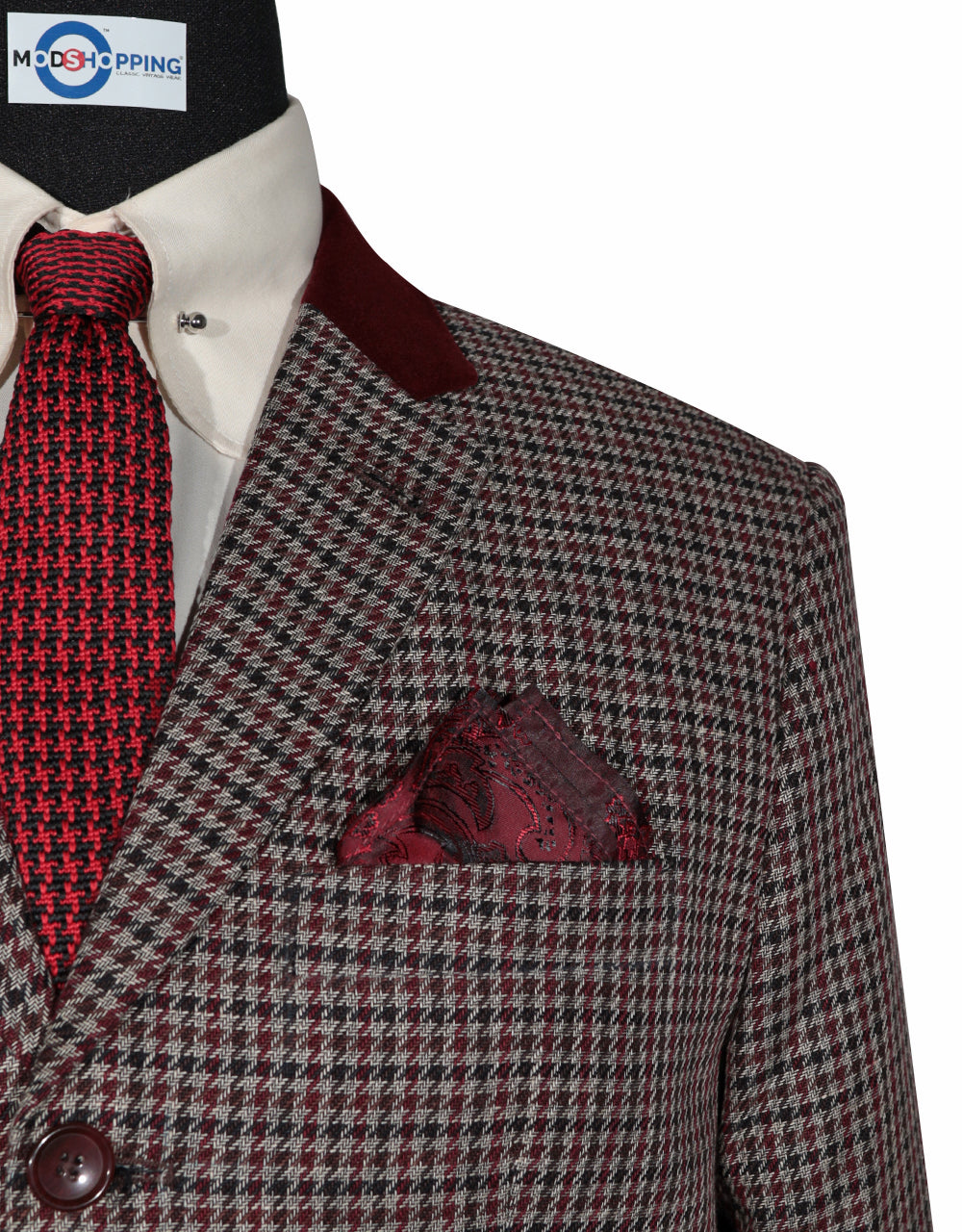 Black Grey and Burgundy Large Houndstooth Jacket