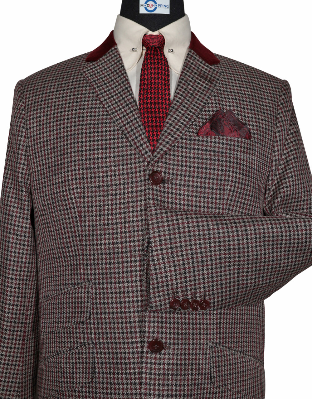 Black Grey and Burgundy Large Houndstooth Jacket