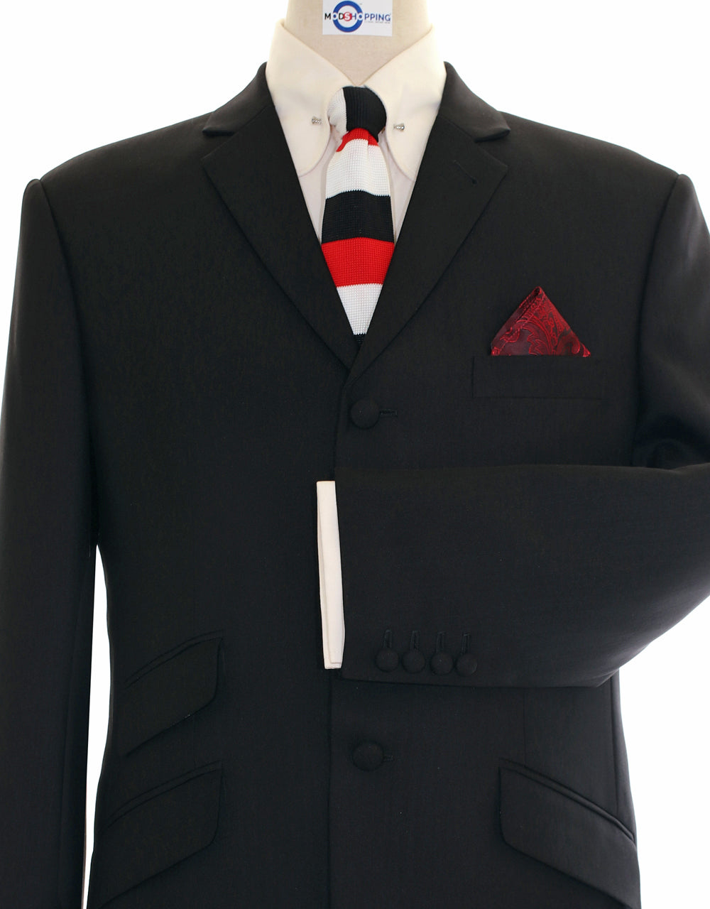 Men’s Mod Style Black Herringbone Suit
