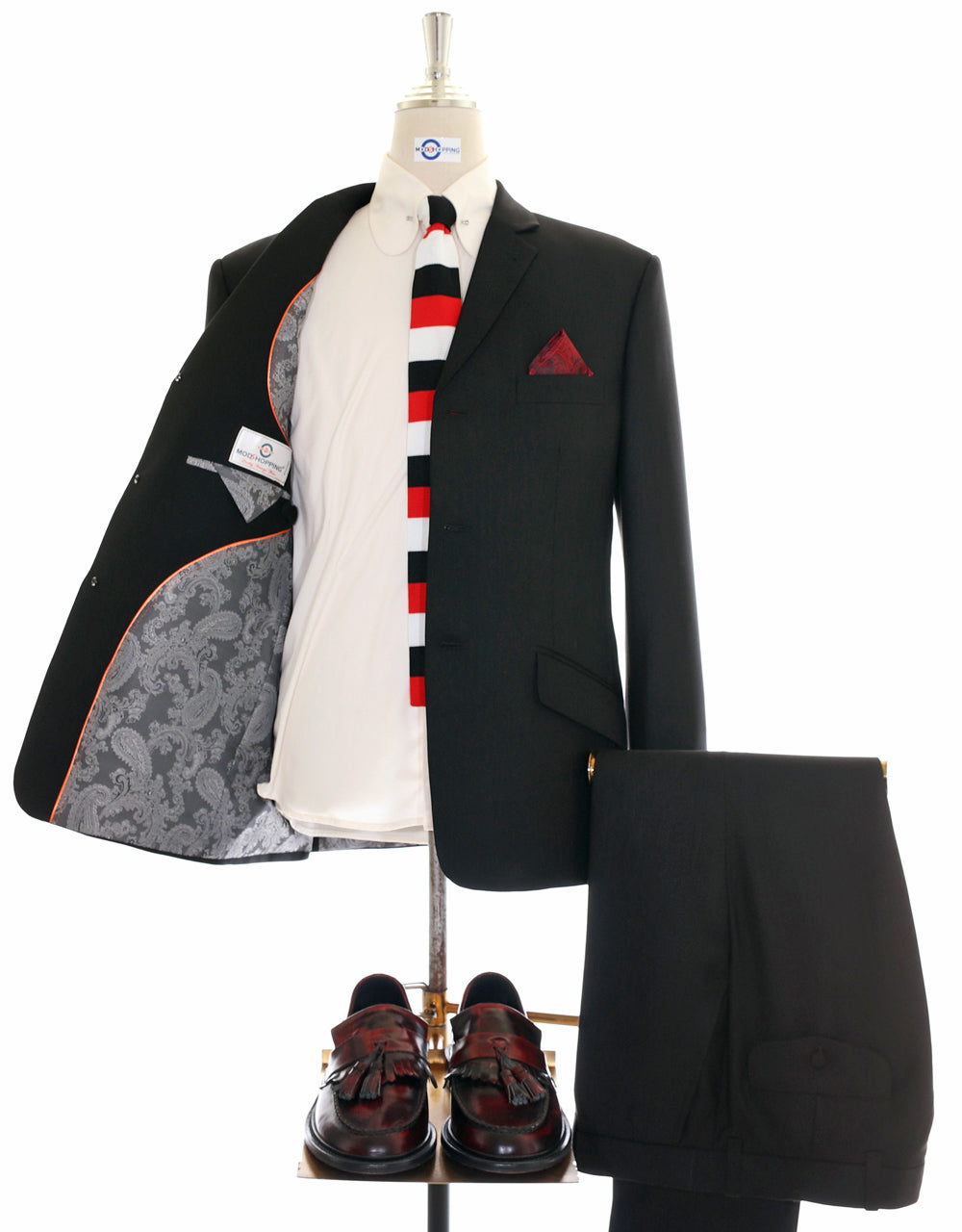 Men’s Mod Style Black Herringbone Suit