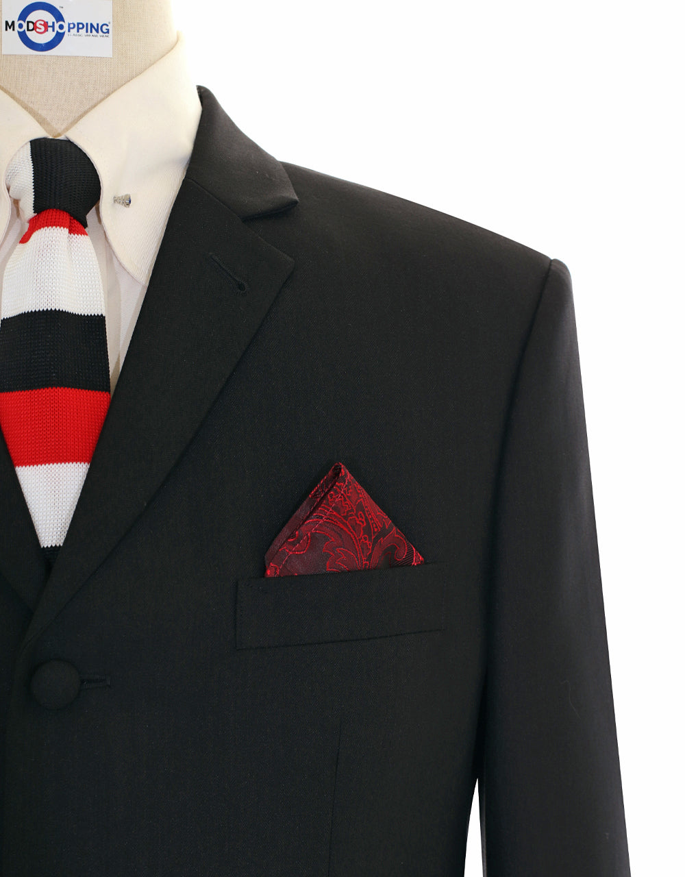 Men’s Mod Style Black Herringbone Suit