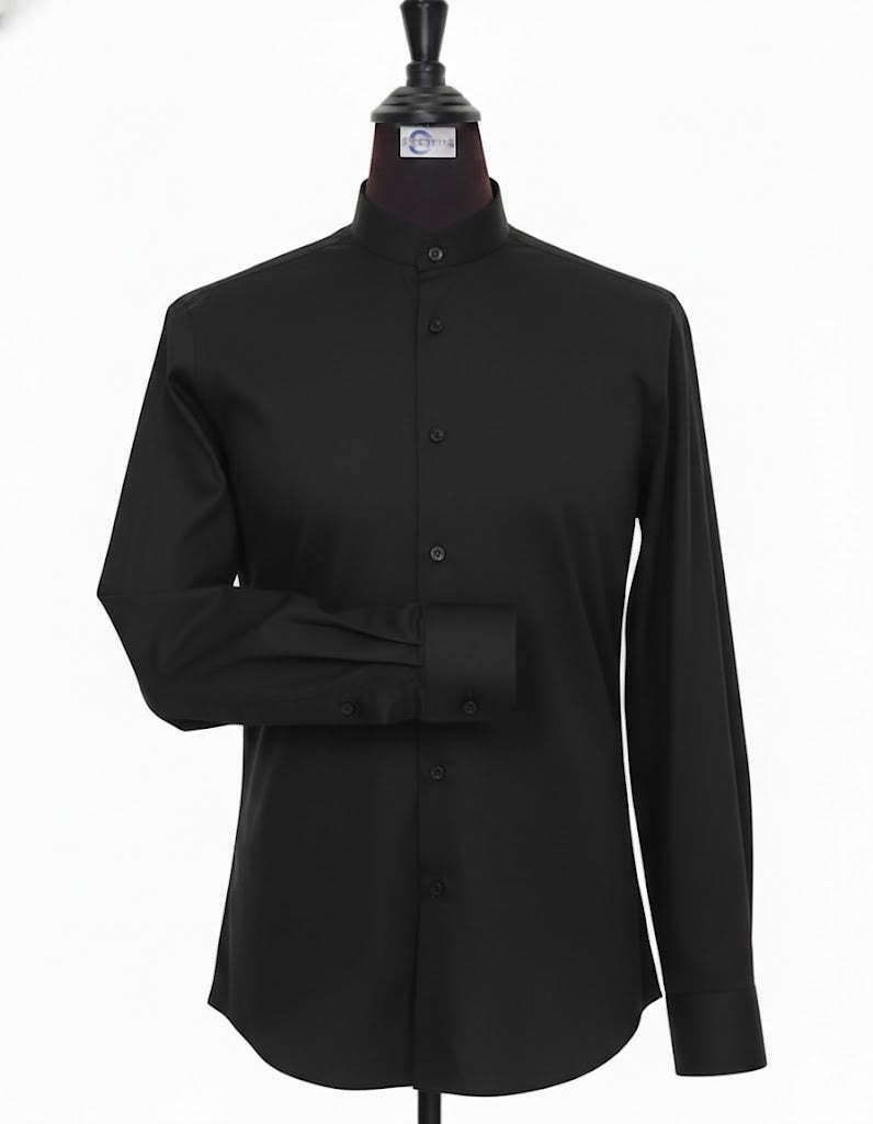 Black Mandarin Collar Shirt