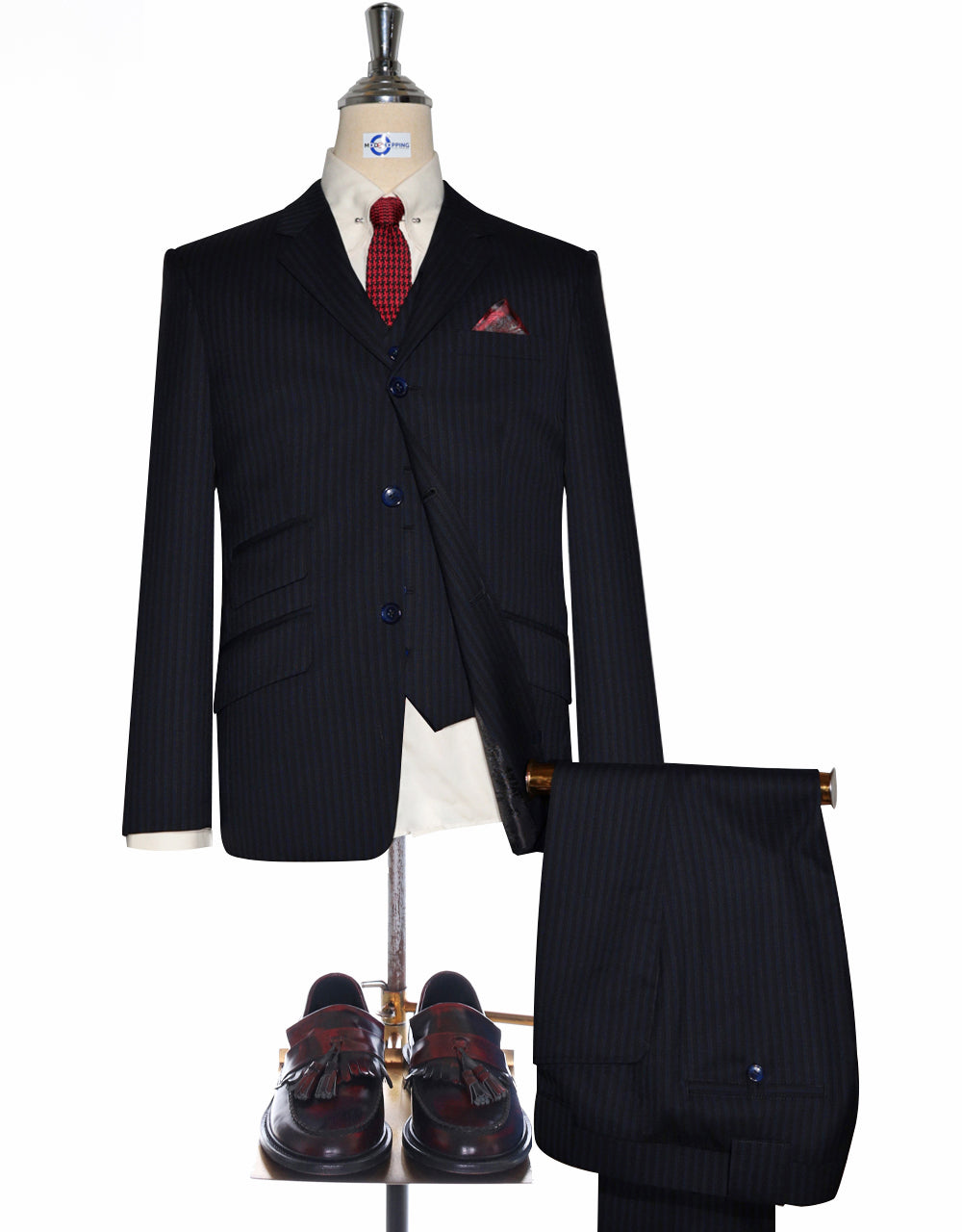 Black and Navy Blue Striped 3 Piece Suit