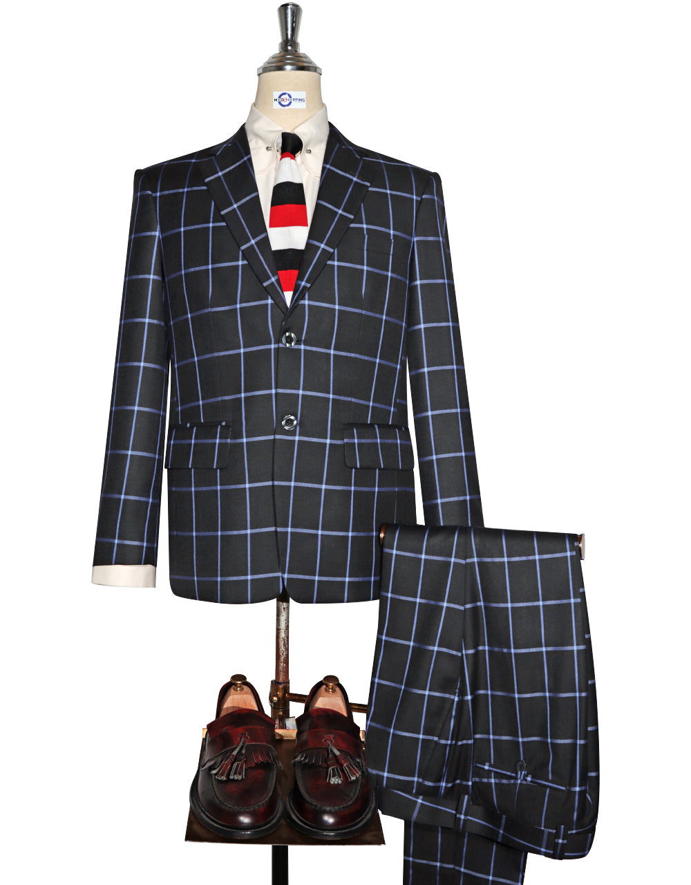 Black and Blue Windowpane Check Suit