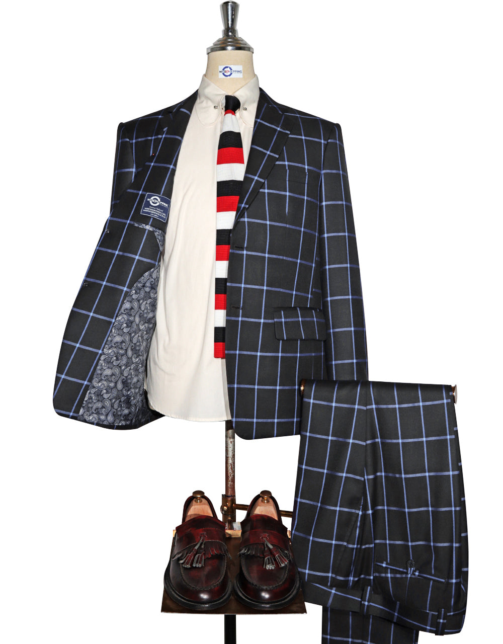 Black and Blue Windowpane Check Suit
