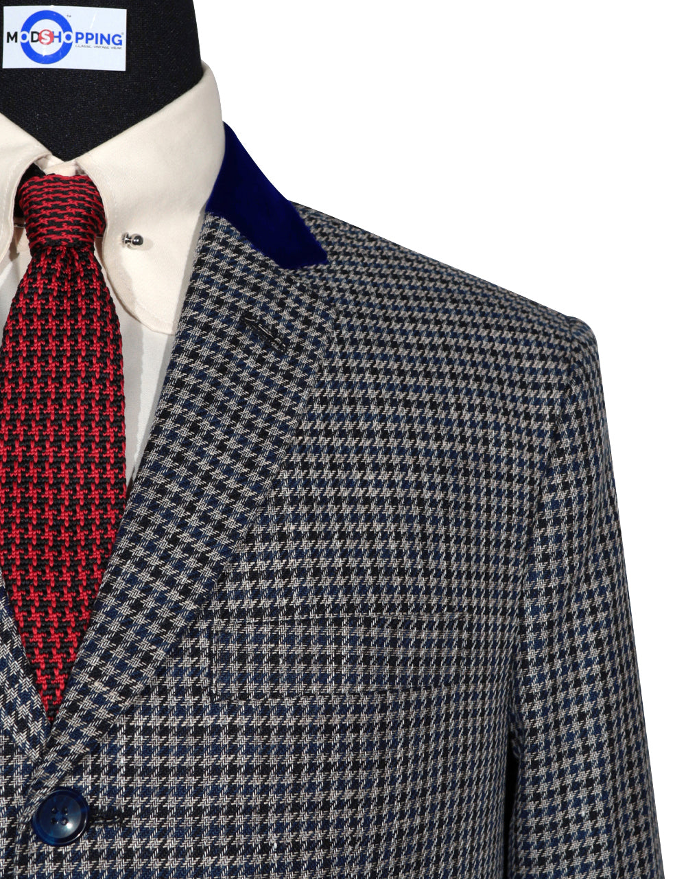 Black and Navy Blue Large Houndstooth Jacket