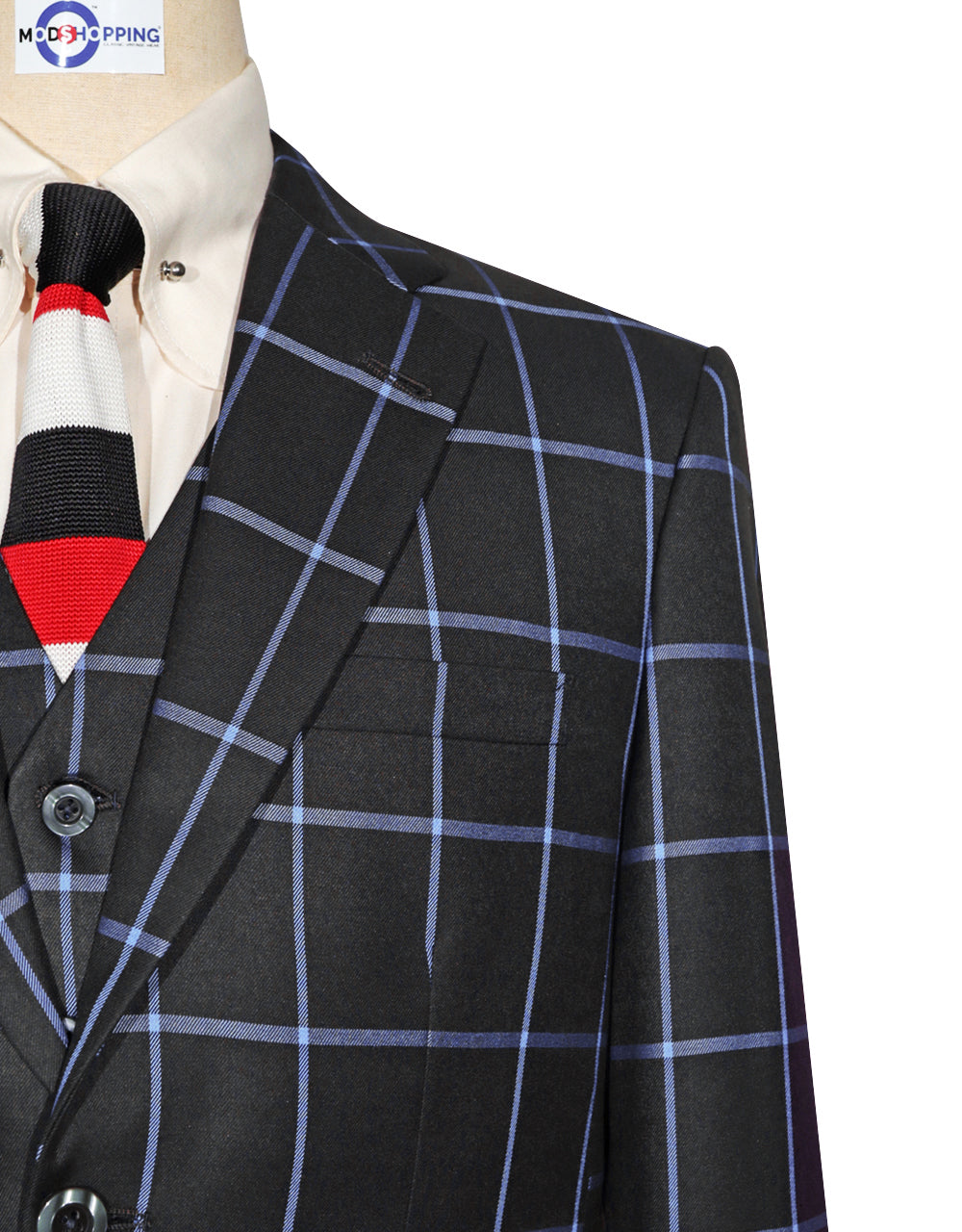 Black and Blue Windowpane Check Suit