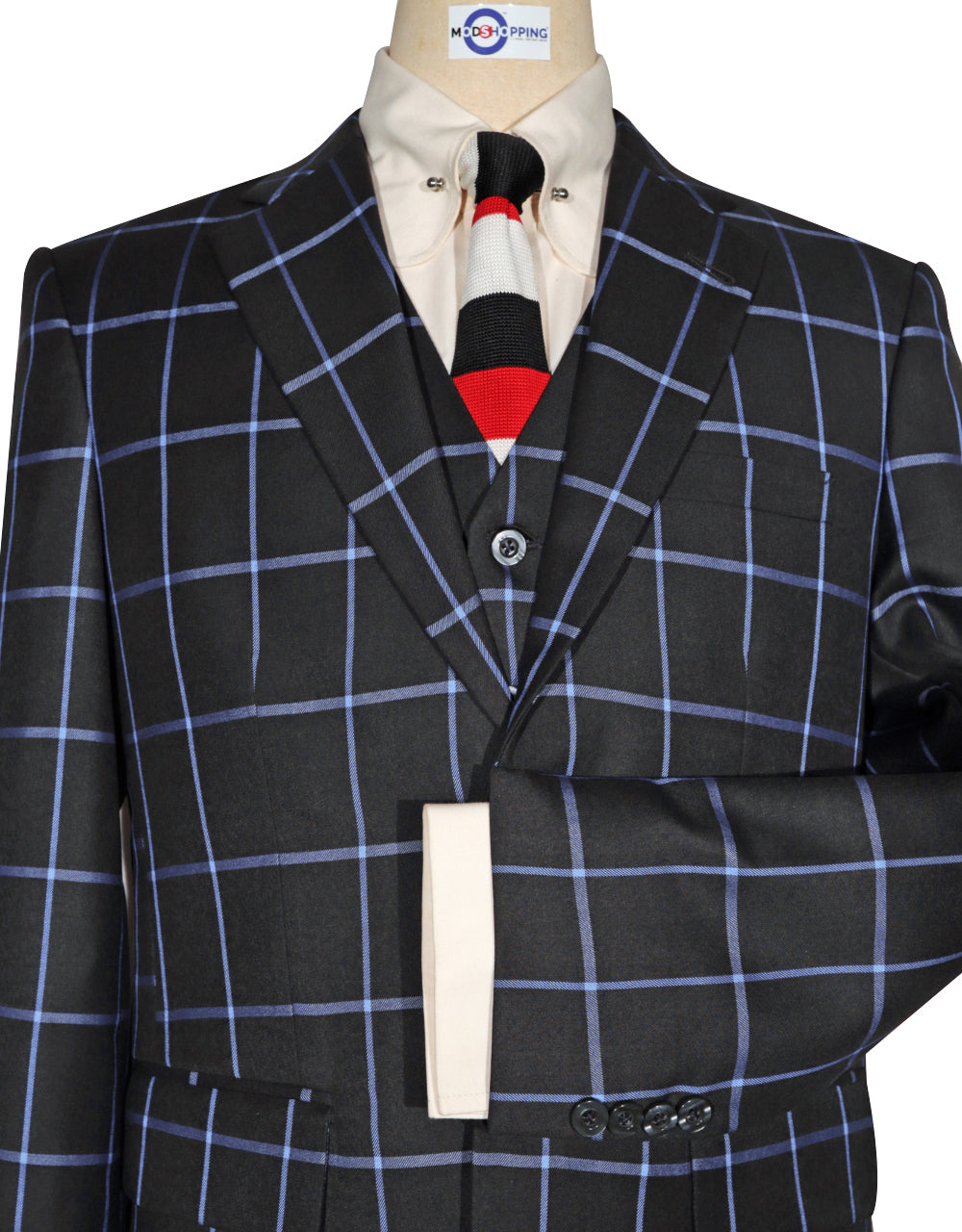 Black and Blue Windowpane Check Suit