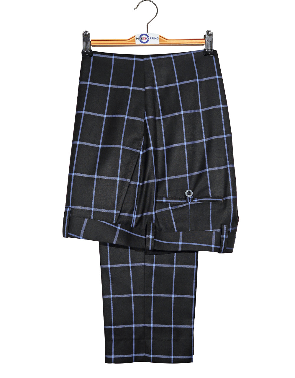 Black and Blue Windowpane Check Suit