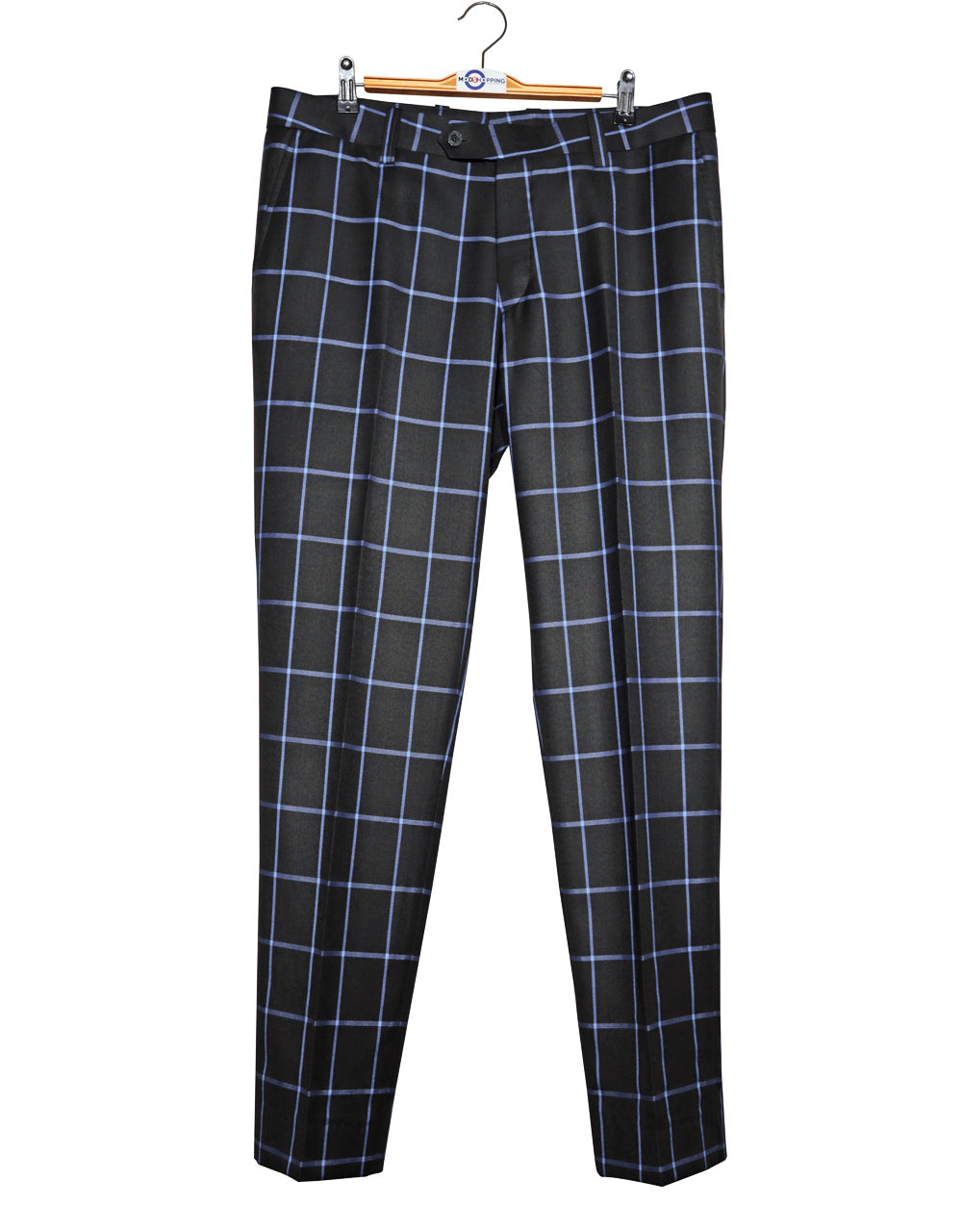 Black and Blue Windowpane Check Suit
