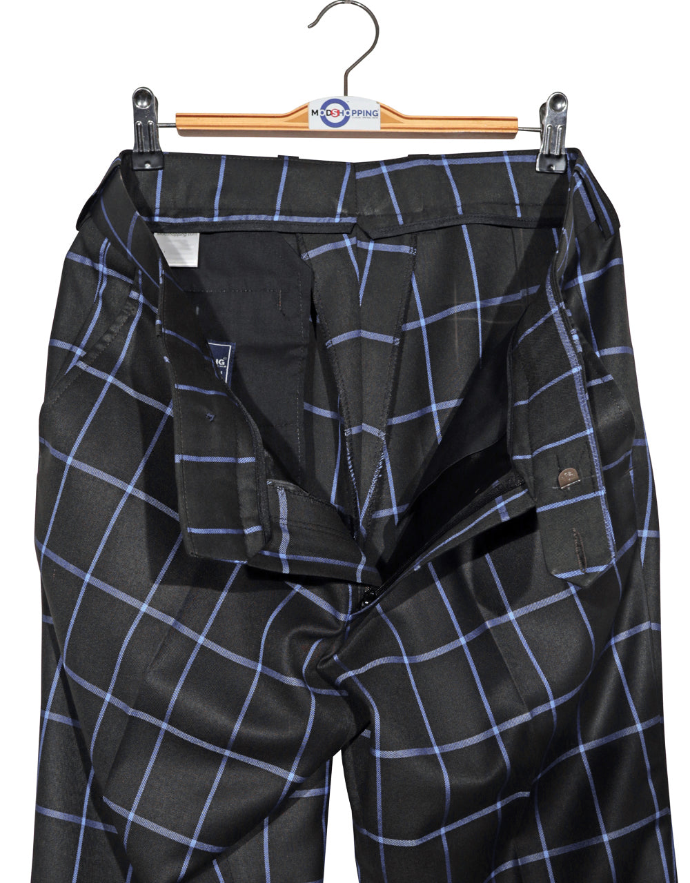 Black and Blue Windowpane Check Suit