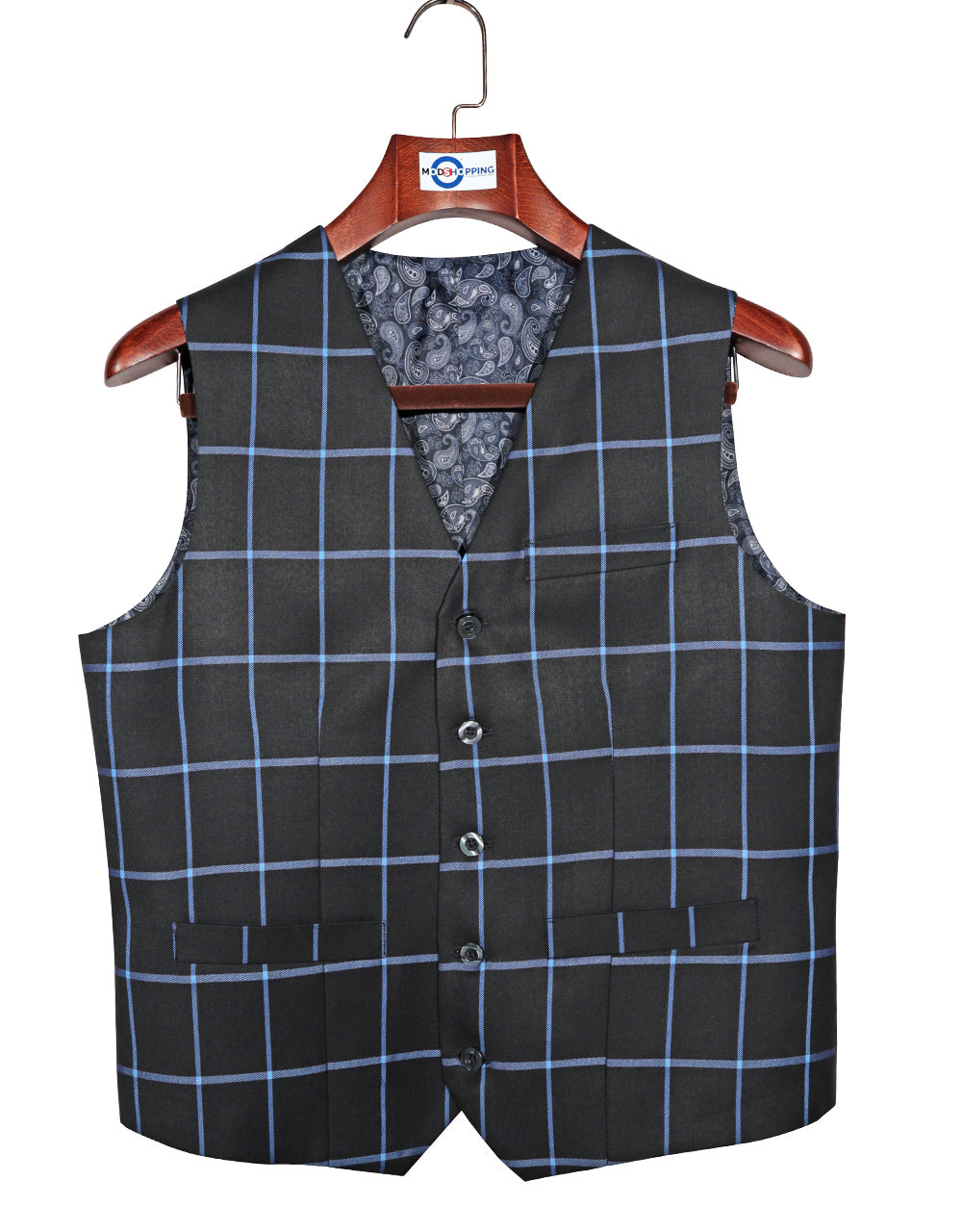 Black and Blue Windowpane Check Suit