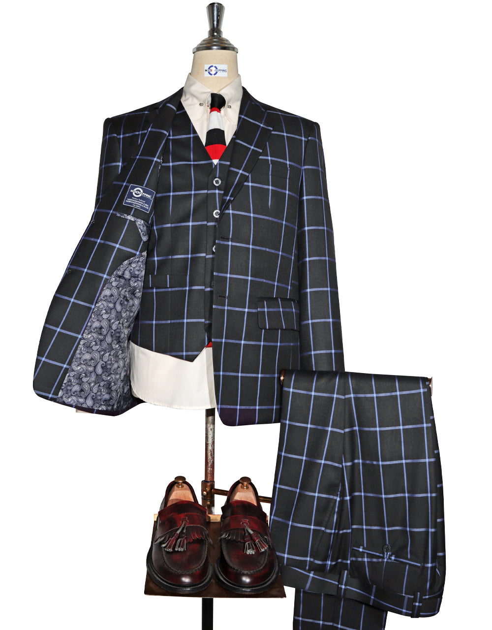Black and Blue Windowpane Check Suit