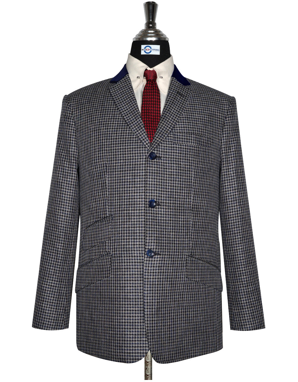 Black and Navy Blue Large Houndstooth Jacket