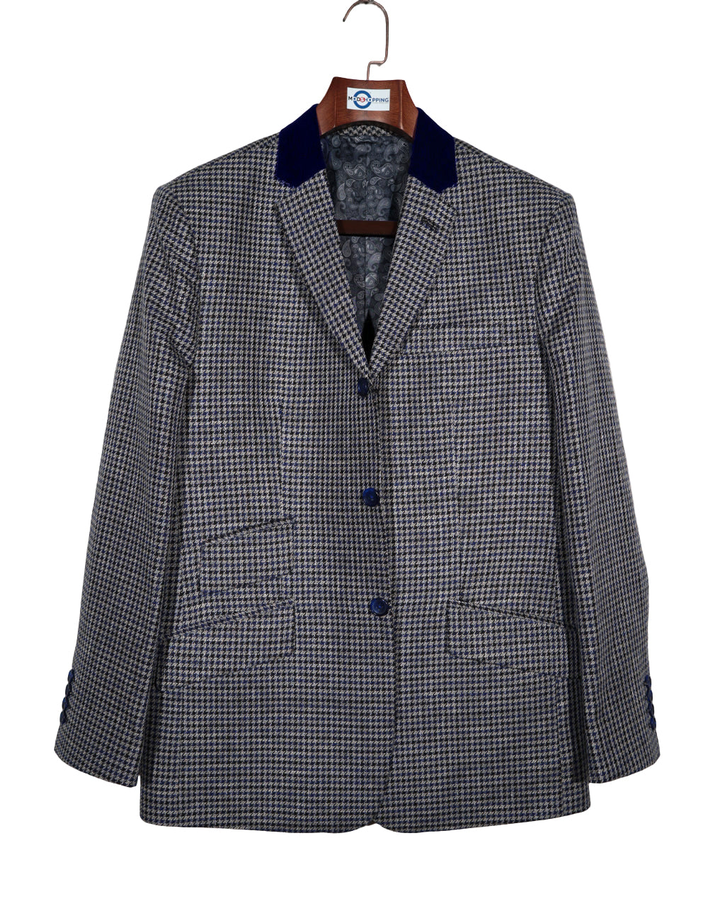 Black and Navy Blue Large Houndstooth Jacket