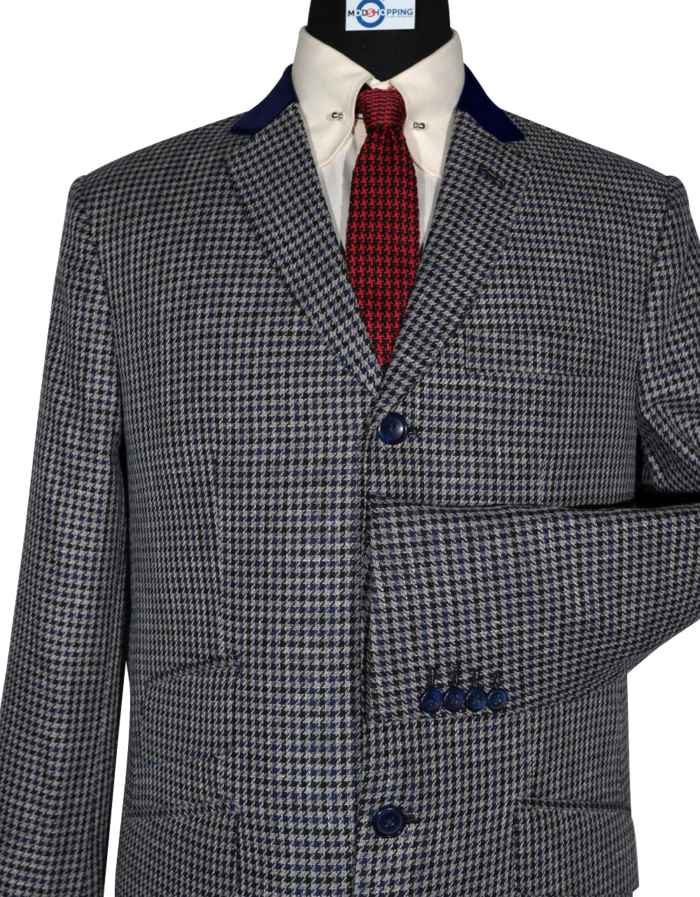 Black and Navy Blue Large Houndstooth Jacket