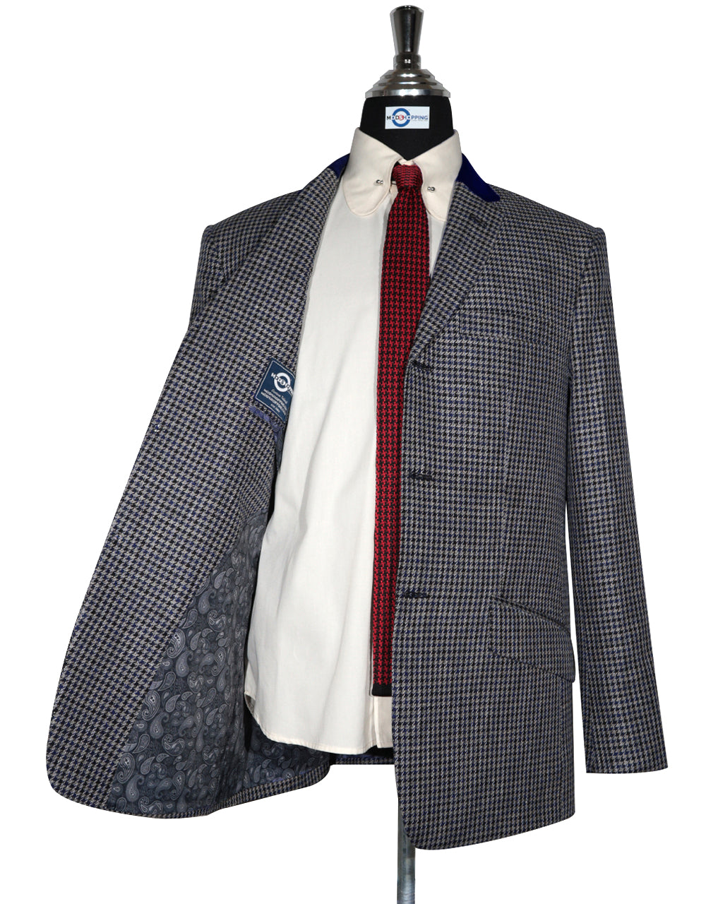 Black and Navy Blue Large Houndstooth Jacket