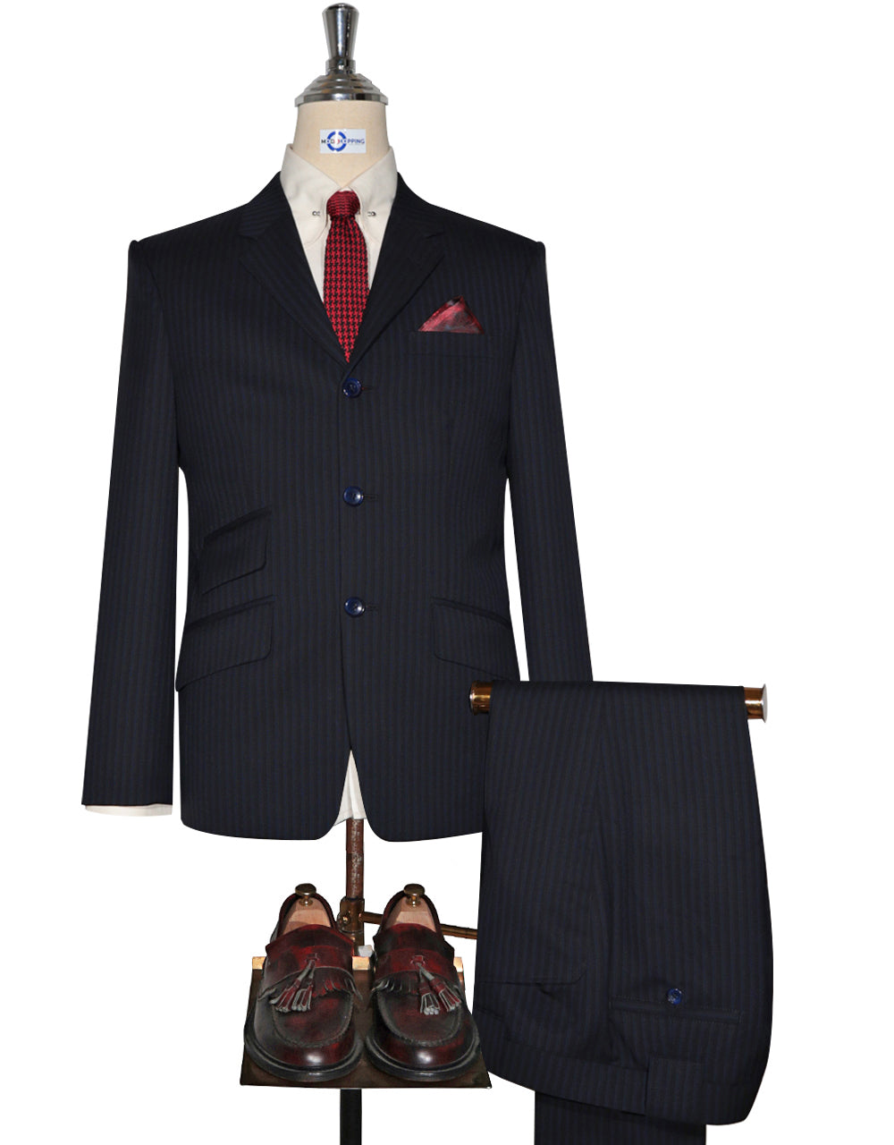 Black and Navy Blue Striped Suit