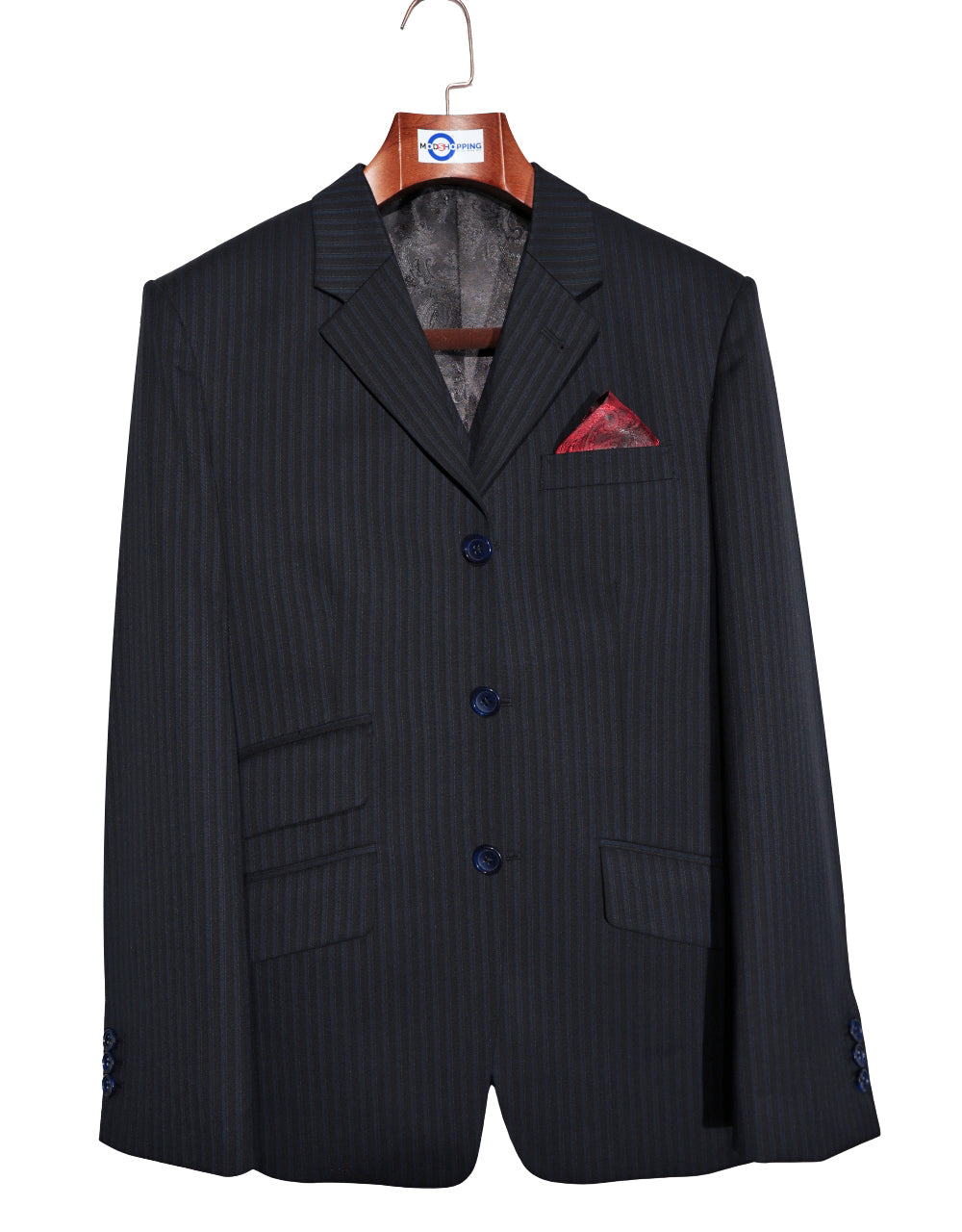 Black and Navy Blue Striped Suit