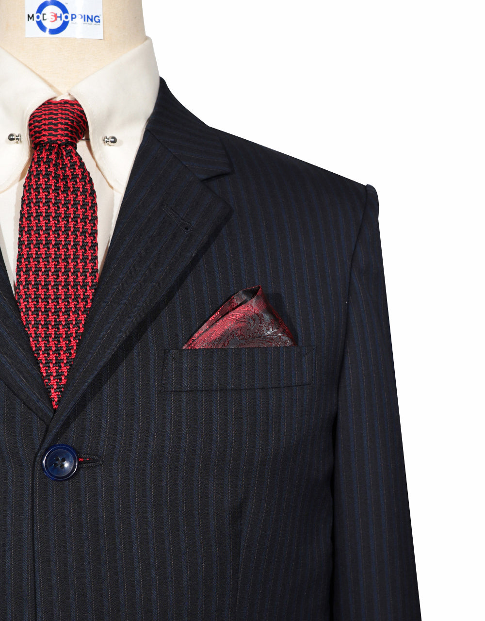 Black and Navy Blue Striped Suit