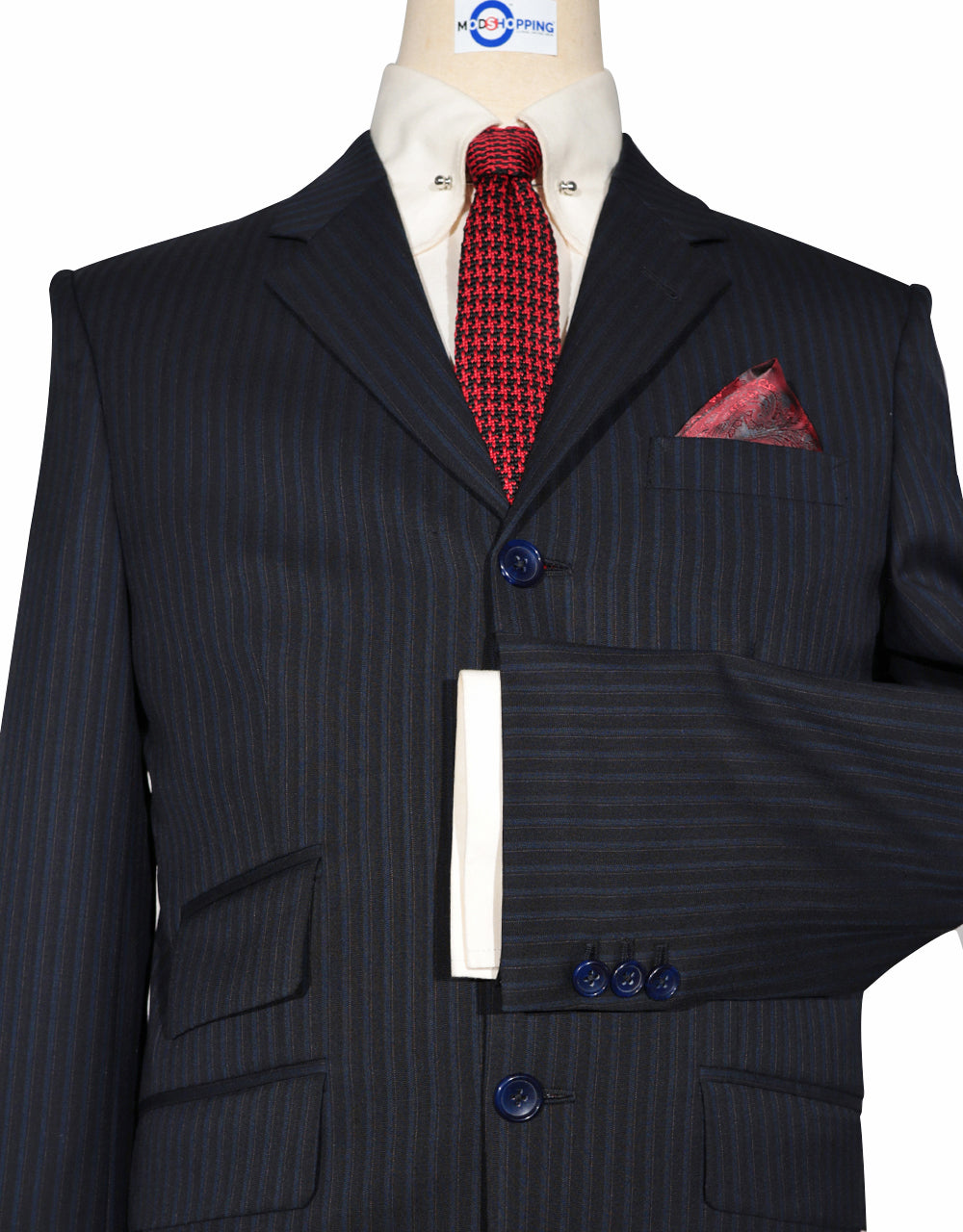 Black and Navy Blue Striped Suit