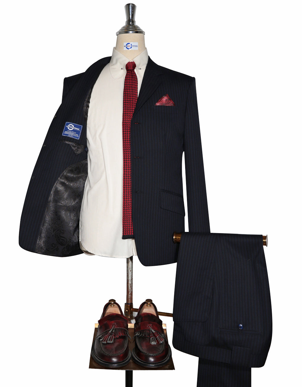 Black and Navy Blue Striped Suit