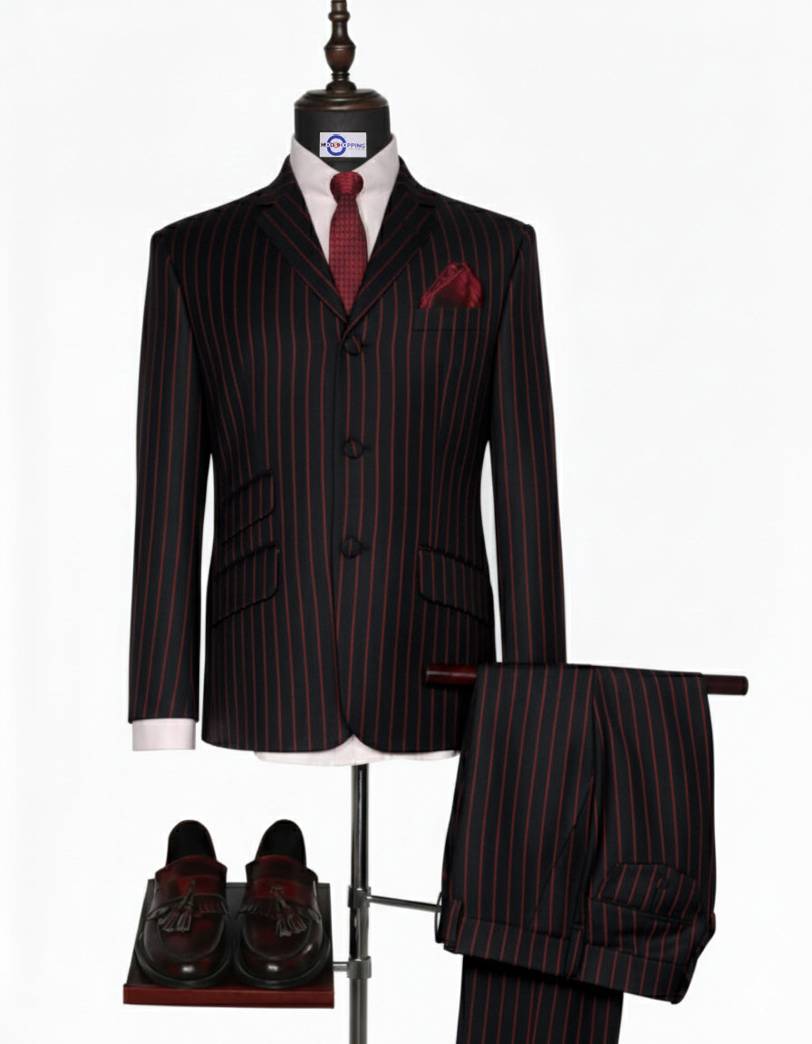 Black and Red Stripe Suit